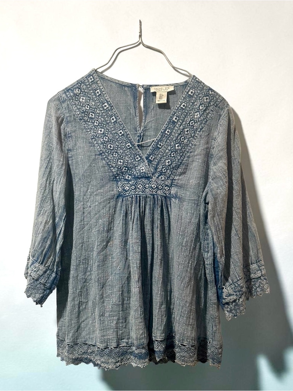 Rachel Zoe Embroidered Lace Tunic in Blue Size Small